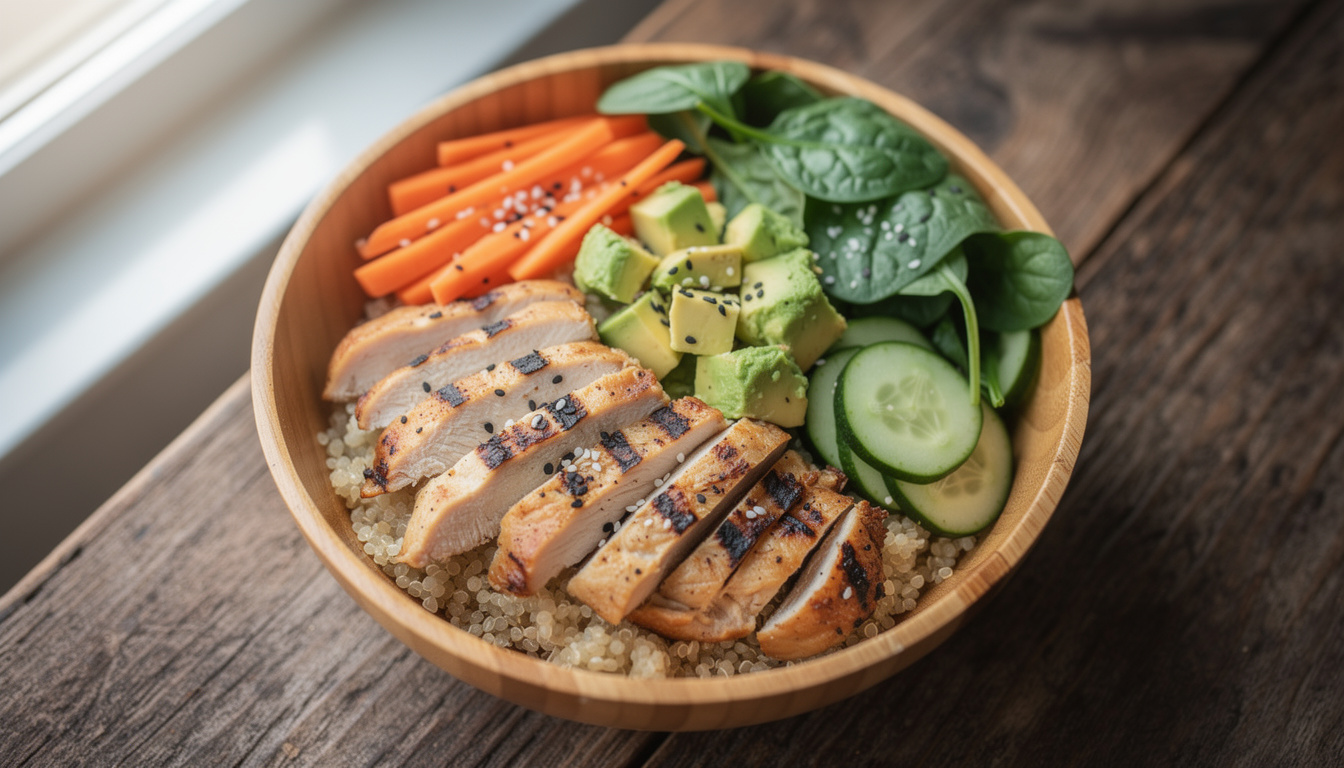 découvrez notre bowl healthy au poulet et quinoa, un repas rassasiant et équilibré parfait pour allier plaisir et nutrition au quotidien.