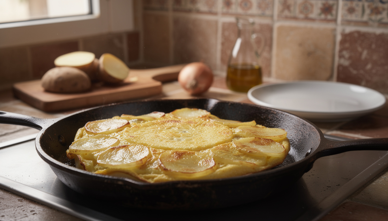découvrez une délicieuse omelette aux pommes de terre préparée à la manière de la tortilla espagnole, simple à réaliser et pleine de saveurs authentiques.
